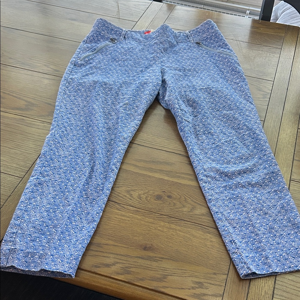 Blue  Anthropologie Cartonnier  seashell Print Pants with Zipper pockets size 8